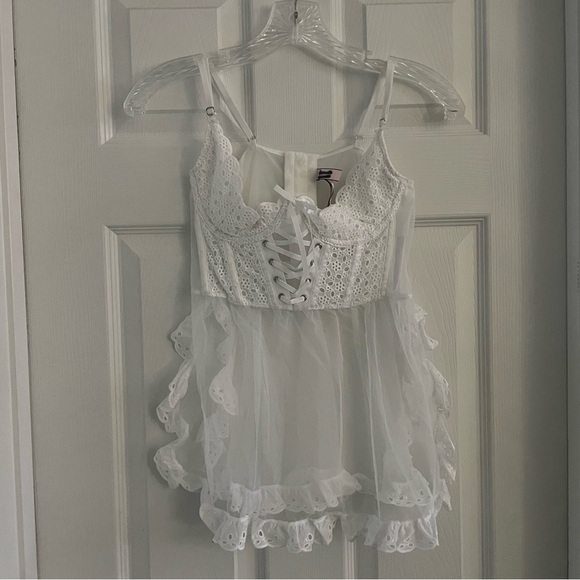 New! Victoria's Secret Lace Mesh Eyelet Ruffle Babydoll Lingerie 22888 - Picture 5 of 13